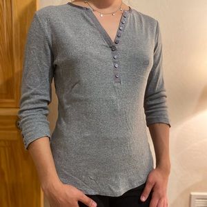 Dress Barn Grey 3/4 Sleeve Cotton Sweater - S